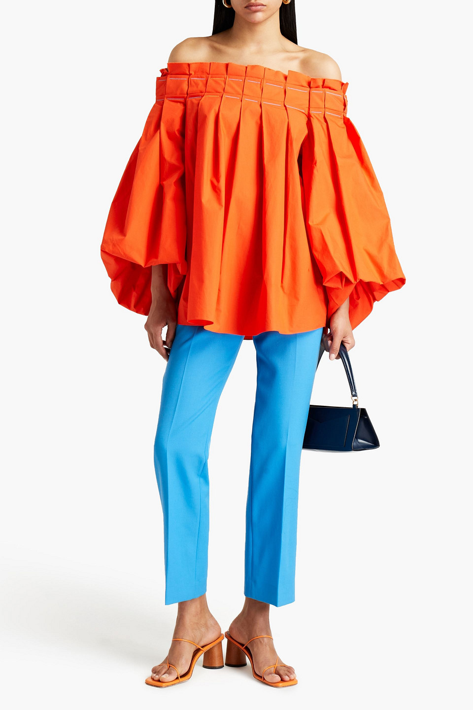 Roksanda Vivetta Off-the-shoulder Pleated Cotton-poplin Top