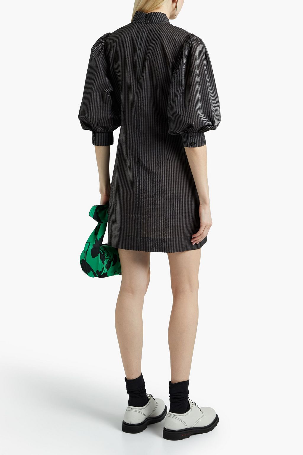 GANNI Checked seersucker mini dress