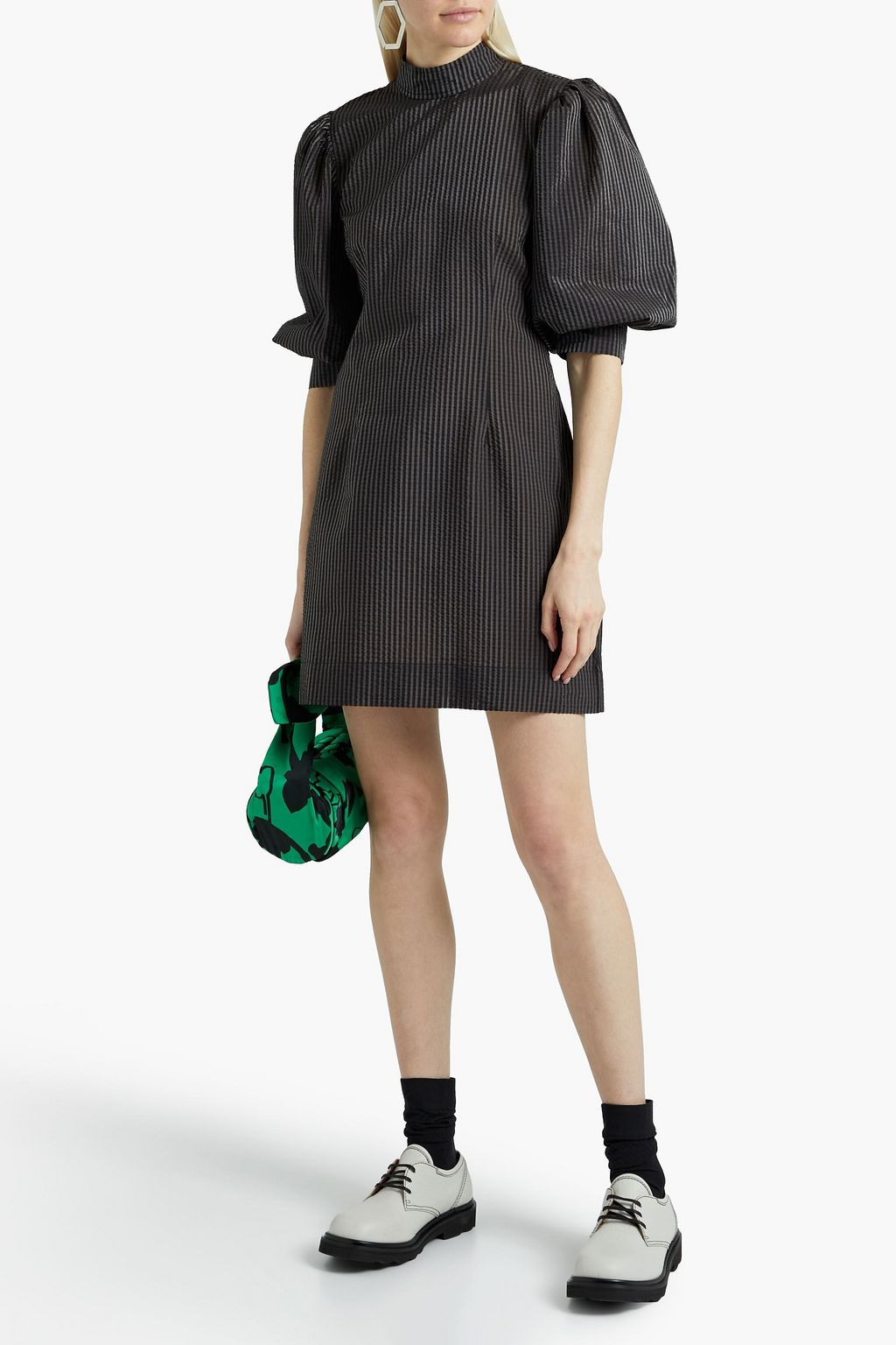 GANNI Checked seersucker mini dress