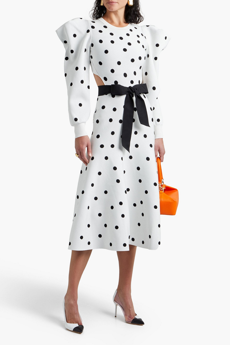 Carolina Herrera Cutout Polka-dot Jacquard-knit Midi Dress In White