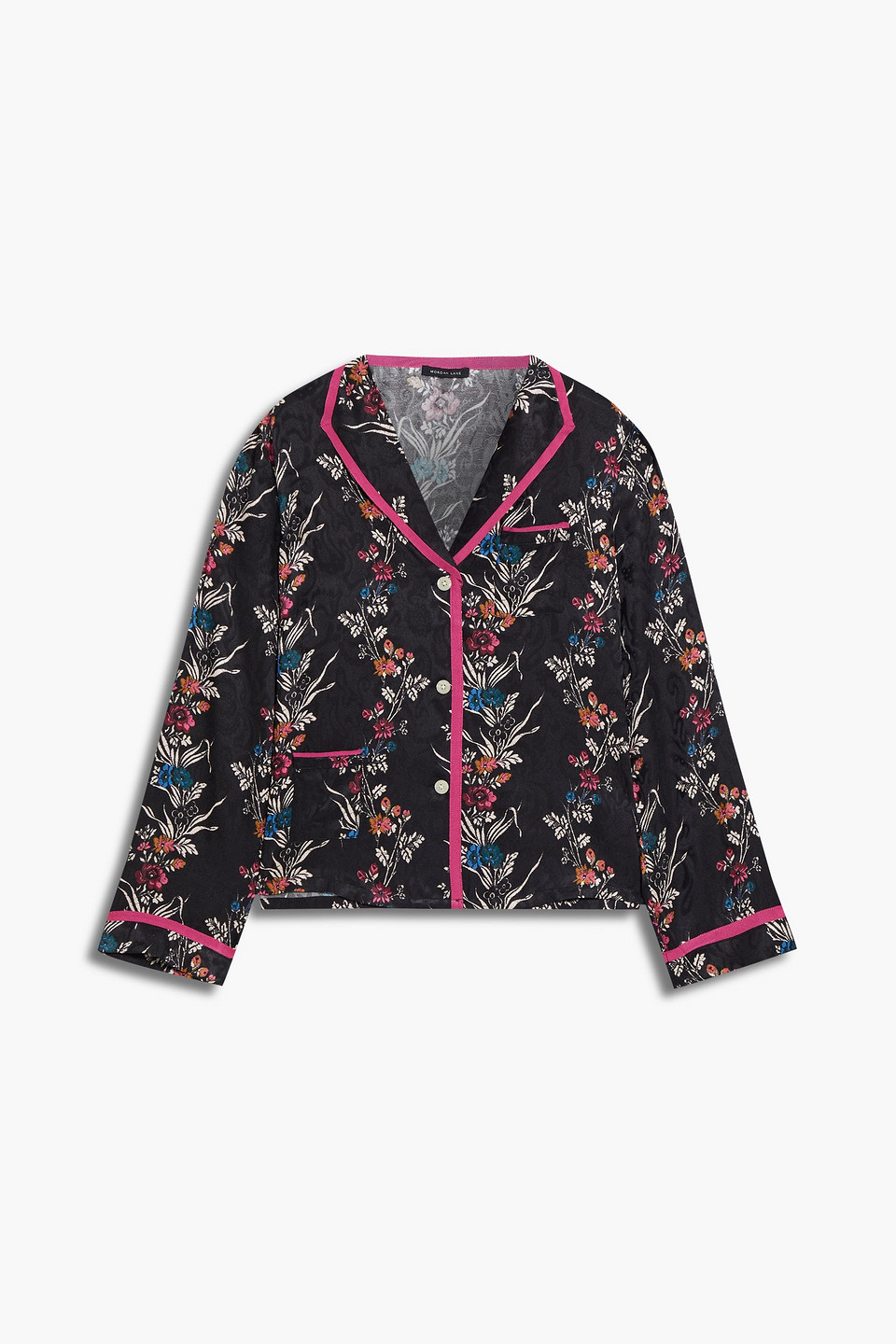 Morgan Lane Floral Jacquard Pajama Shirt In Black