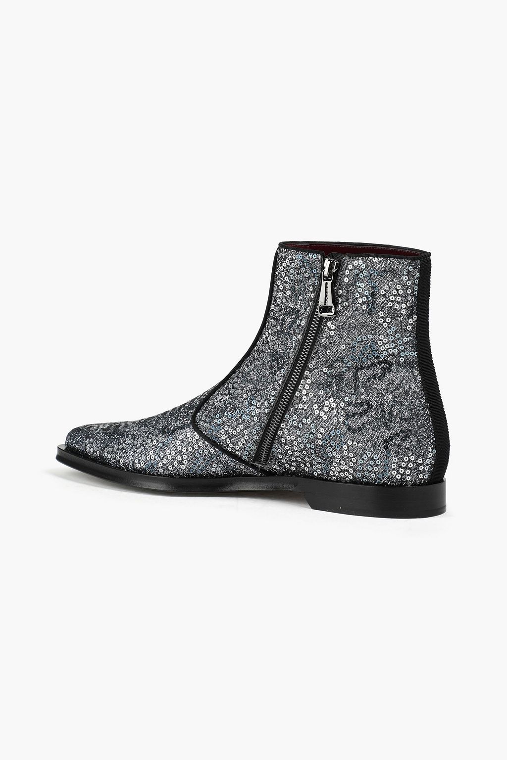 DOLCE & GABBANA Embellished metallic canvas Chelsea boots