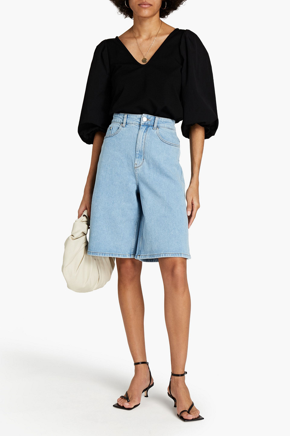 Gestuz Nemagz Poplin-paneled Lyocell-blend Jersey Top In Black