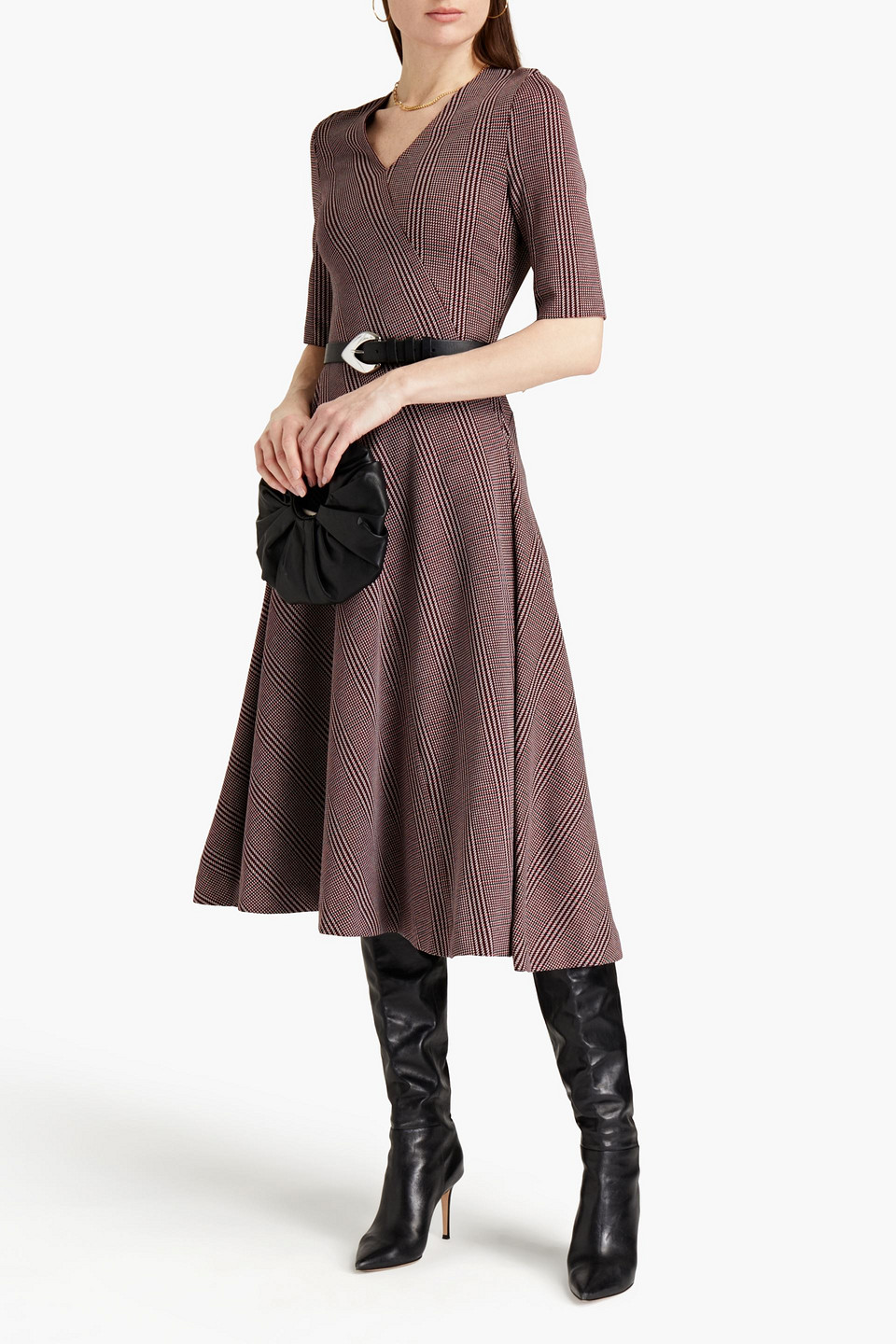 Rosetta Getty Houndstooth Jacquard-knit Midi Dress