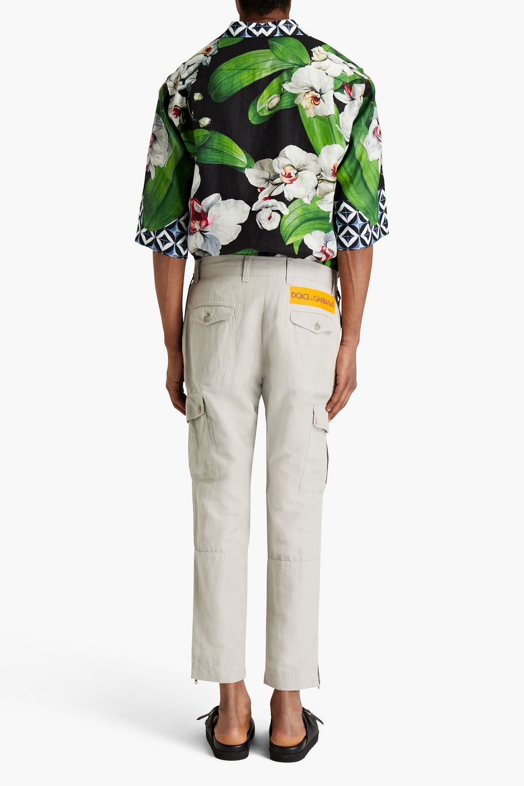 DOLCE&GABBANA Tapered logo-print linen and cotton-blend pants