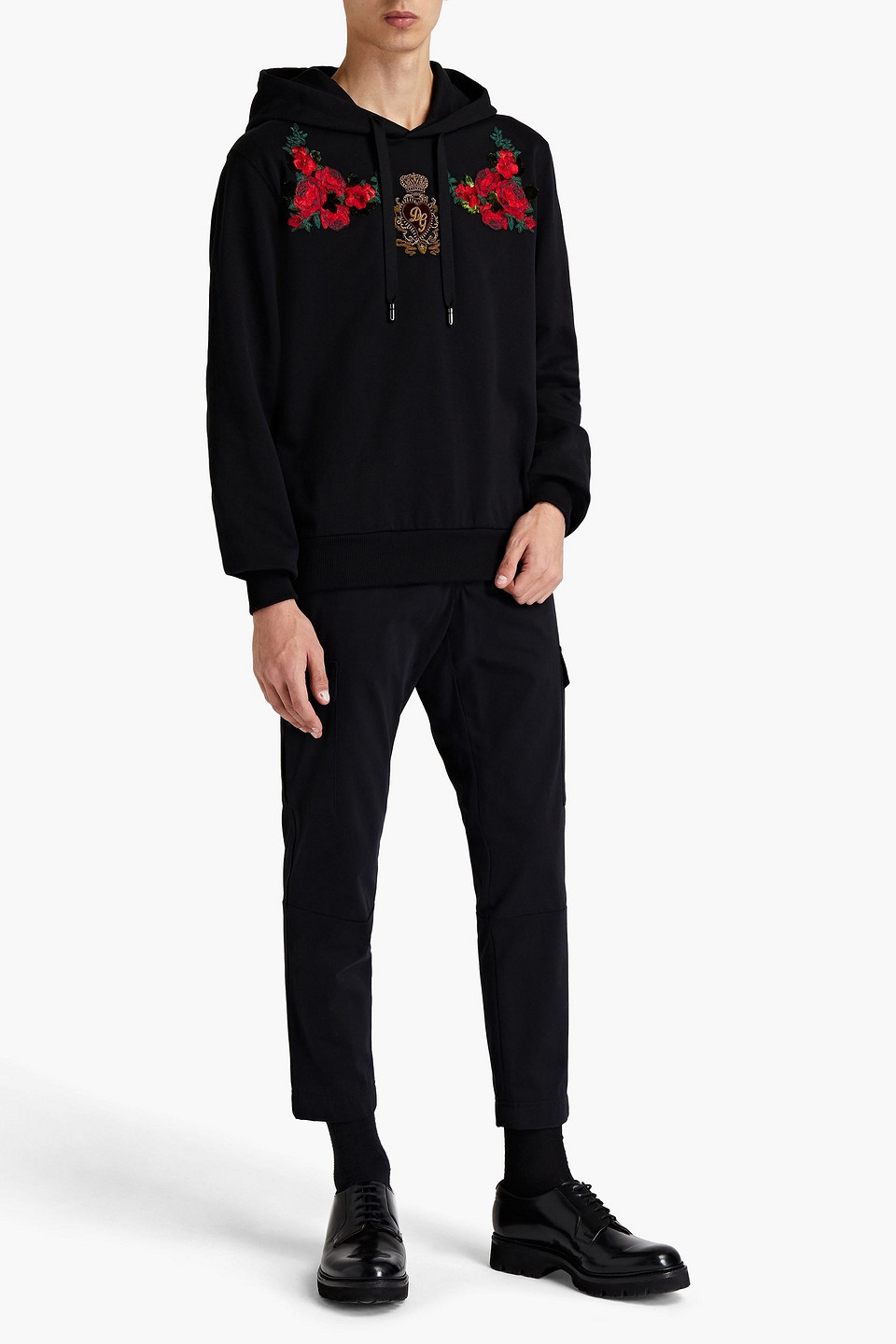 Dolce & Gabbana Embroidered French Cotton-terry Hoodie In Black