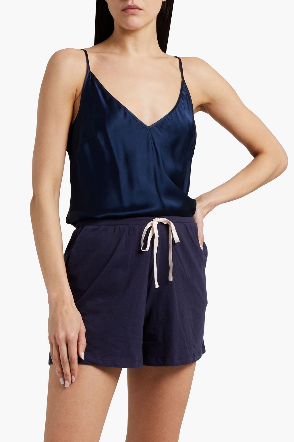 NATURAL COMFORTS Mélange organic cotton-jersey pajama shorts