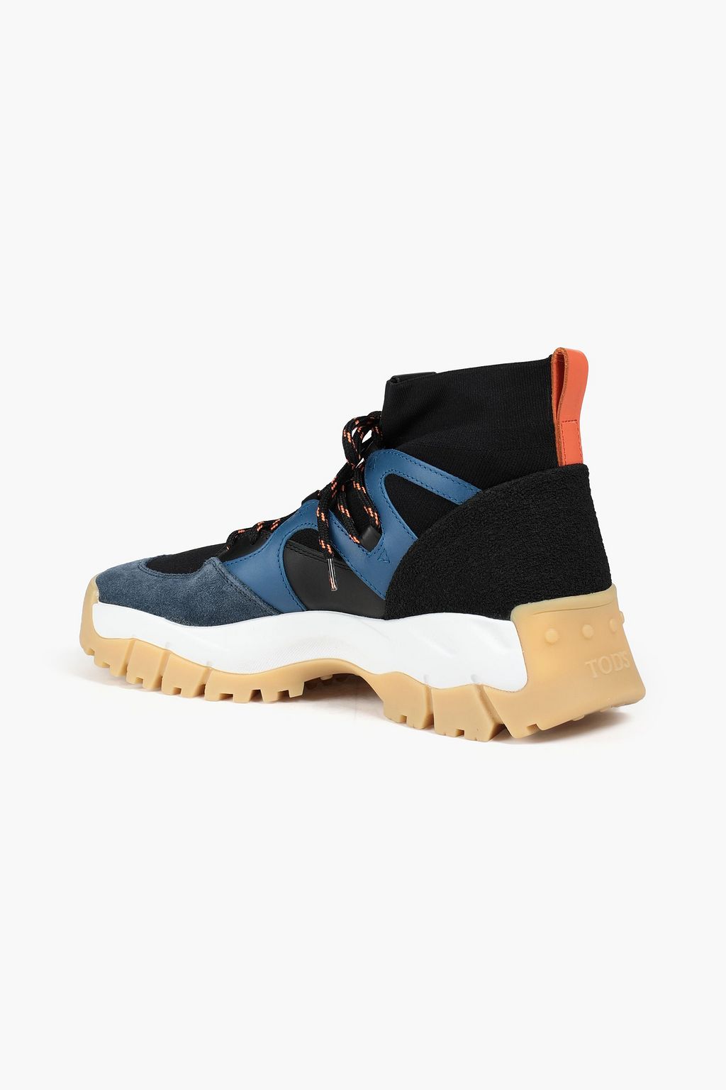 TOD'S Suede, leather and stretch-knit high-top sneakers