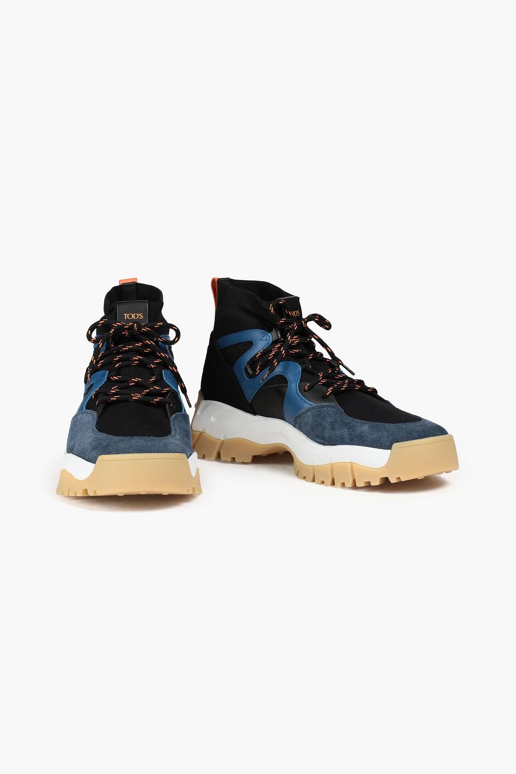 TOD'S Suede, leather and stretch-knit high-top sneakers