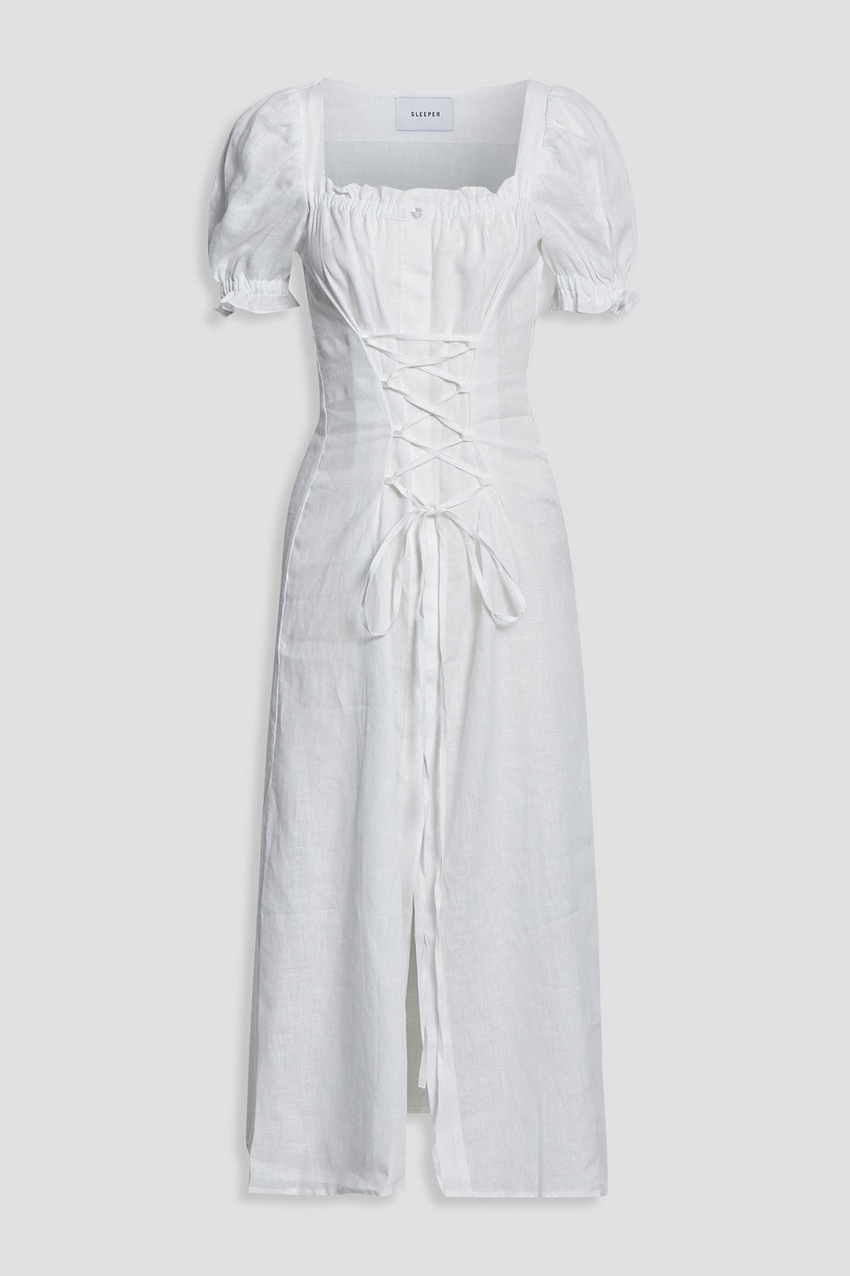 sleeper - lace-up linen midi dress - white - s