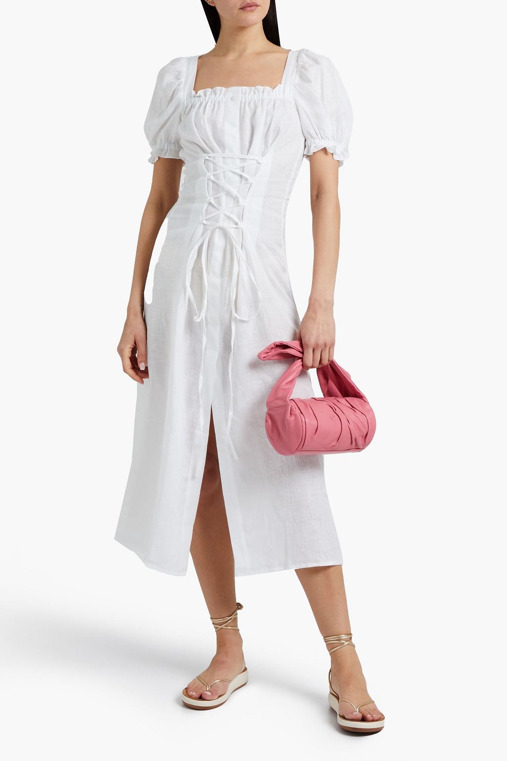 SLEEPER Lace-up linen midi dress