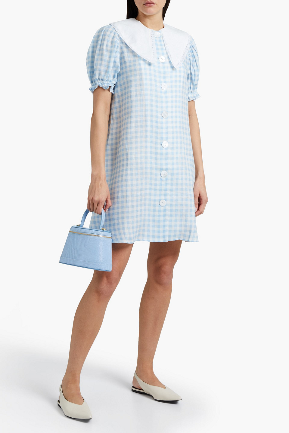 Sleeper Marie Lace-trimmed Checked Linen Mini Dress In Light Blue | ModeSens Sleeper Marie Lace-trimmed Checked Linen Mini Dress In Light Blue | ModeSens