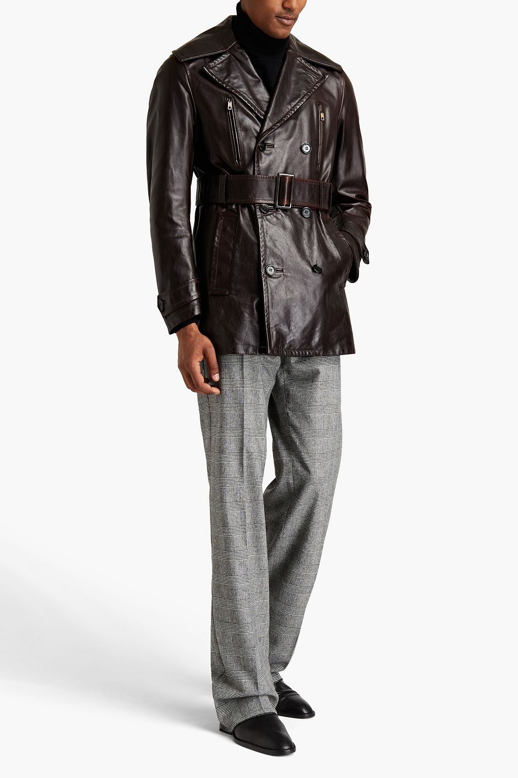 DOLCE & GABBANA Double-breasted belted leather coat