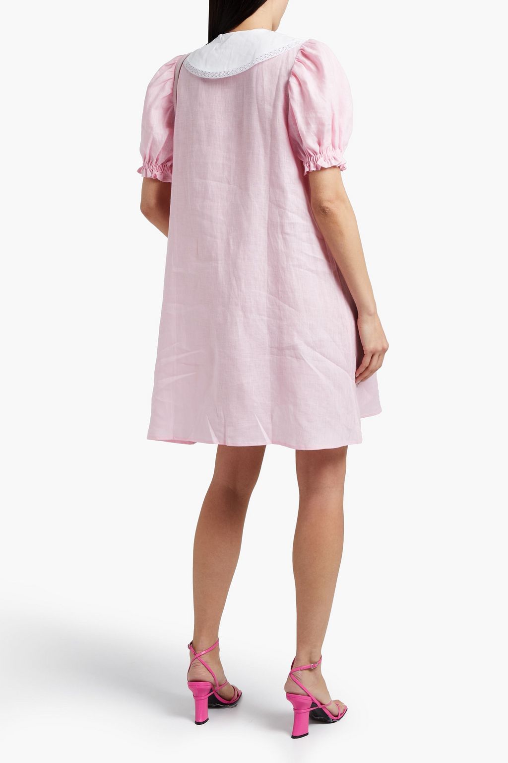 SLEEPER Marie lace-trimmed linen mini dress