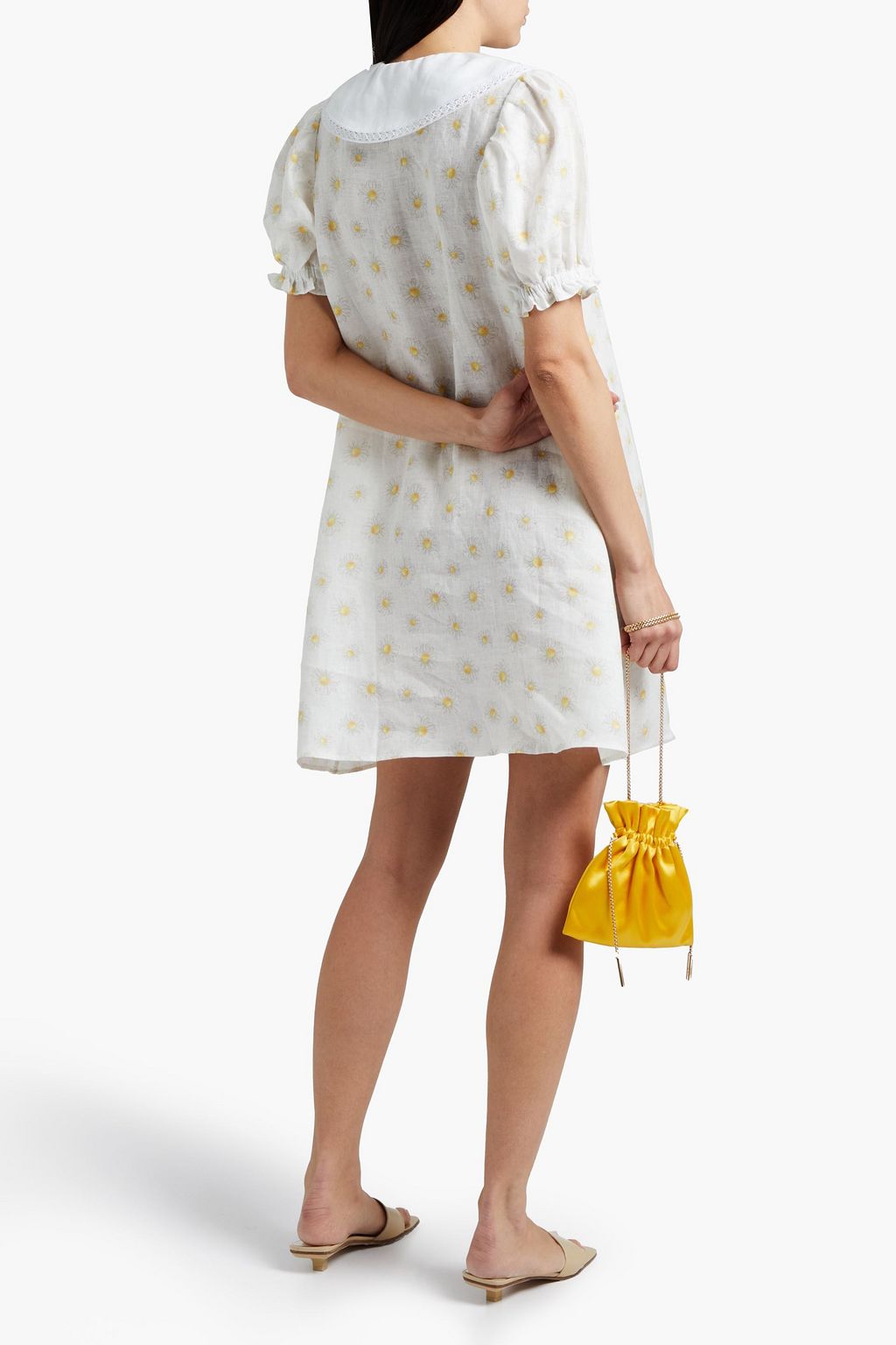 SLEEPER Marie lace-trimmed printed linen mini dress