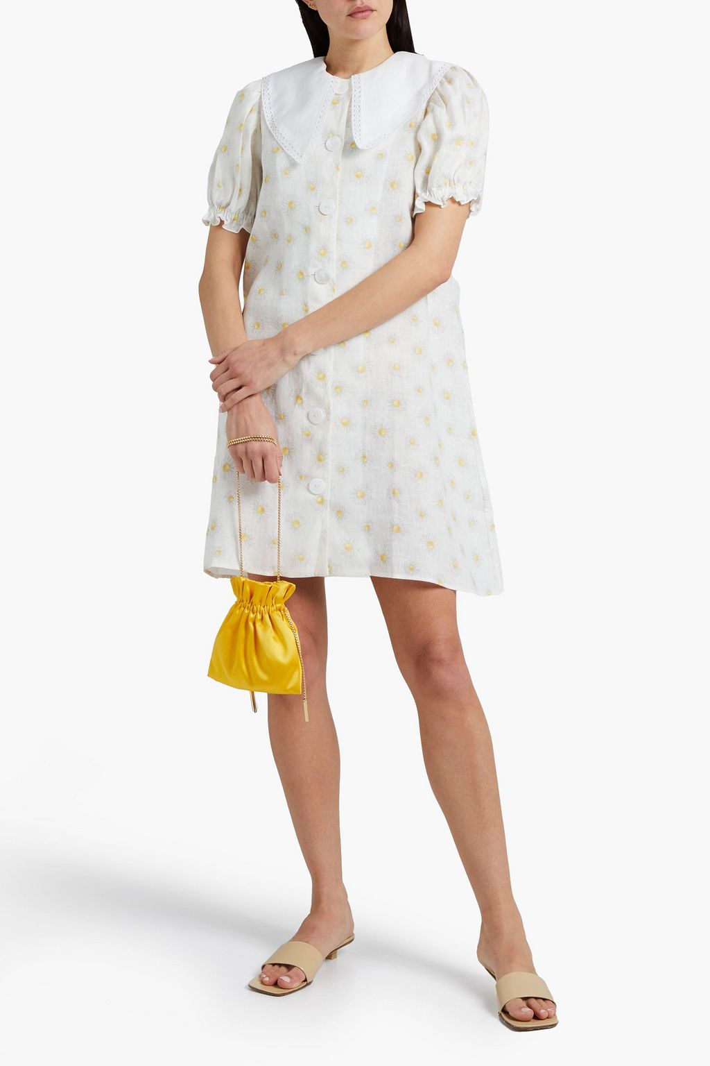 SLEEPER Marie lace-trimmed printed linen mini dress