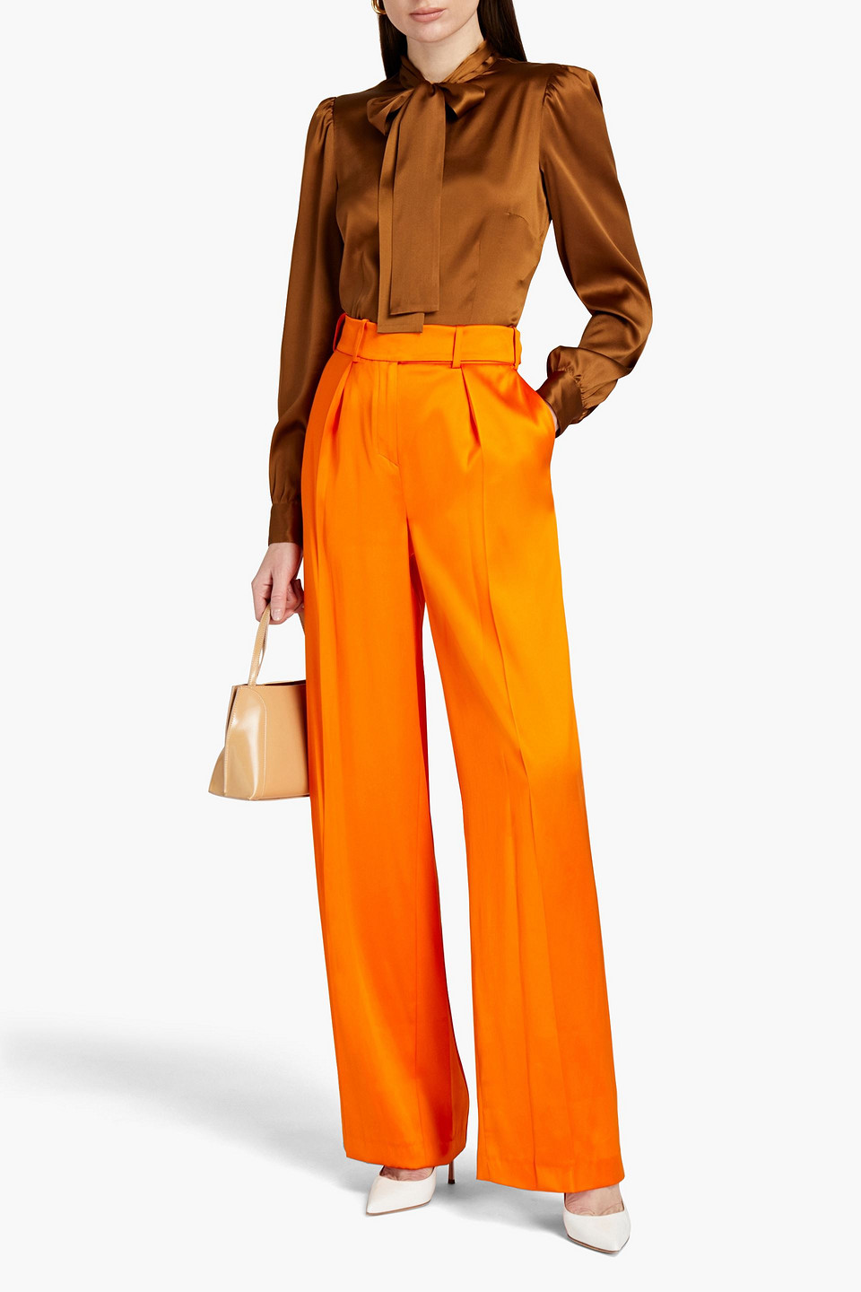 Dolce & Gabbana Pussy-bow Silk-blend Satin Blouse In Brown