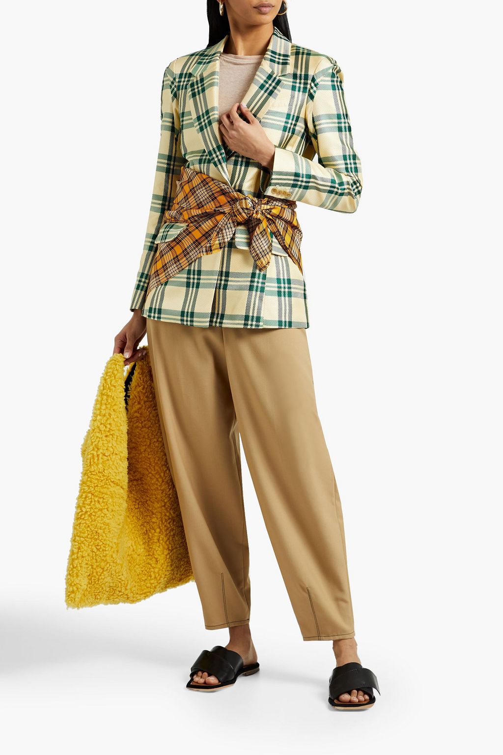 ROSIE ASSOULIN Sarong Wrap checked basketweave silk-blend blazer
