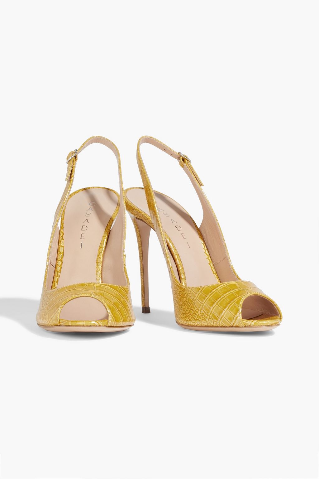 CASADEI Glossed croc-effect leather slingback pumps