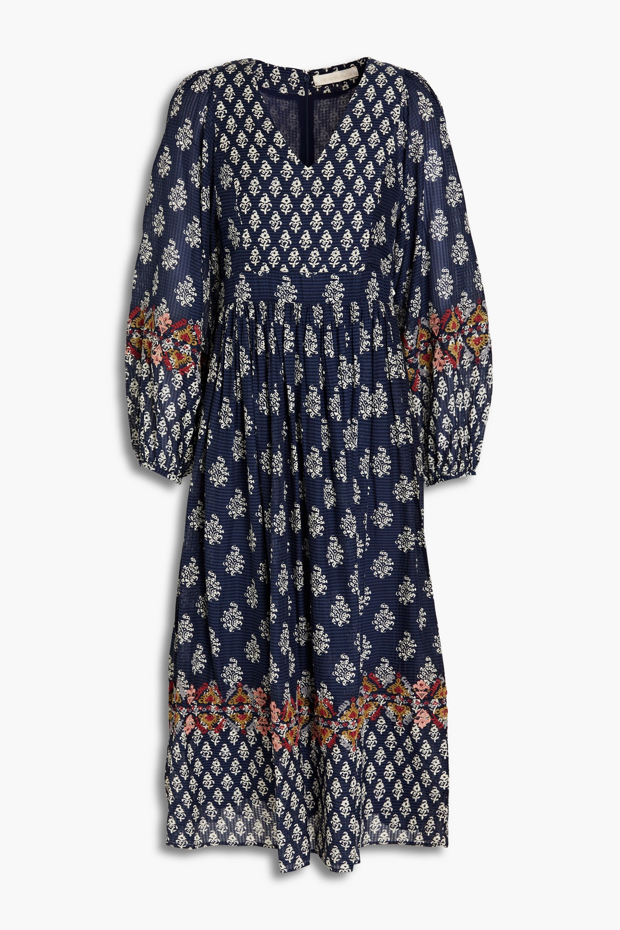 VANESSA BRUNO Gathered printed seersucker midi dress