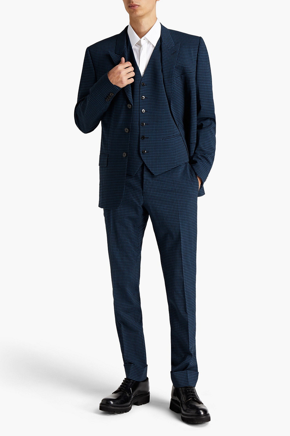 Valentino Man Checked Wool-blend Suit In Blue