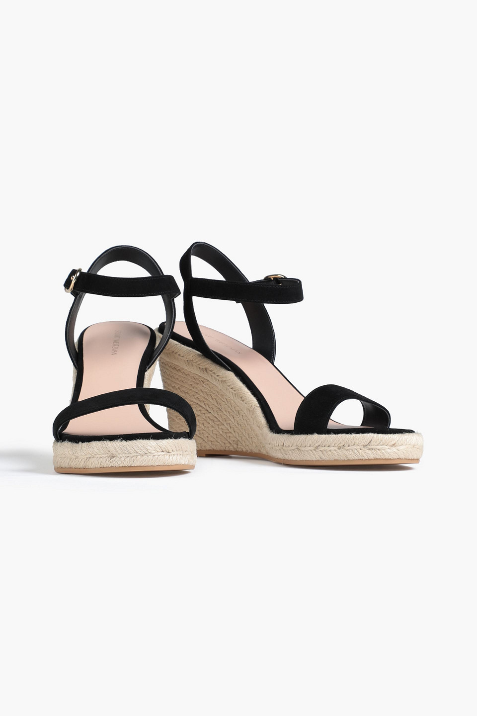 Stuart Weitzman Teddi Suede Wedge Espadrille Sandals In Black