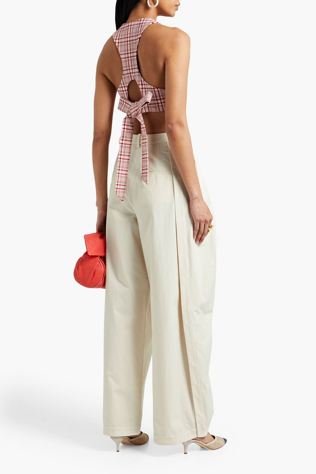 ROSIE ASSOULIN Pleated cotton-poplin wide-leg pants