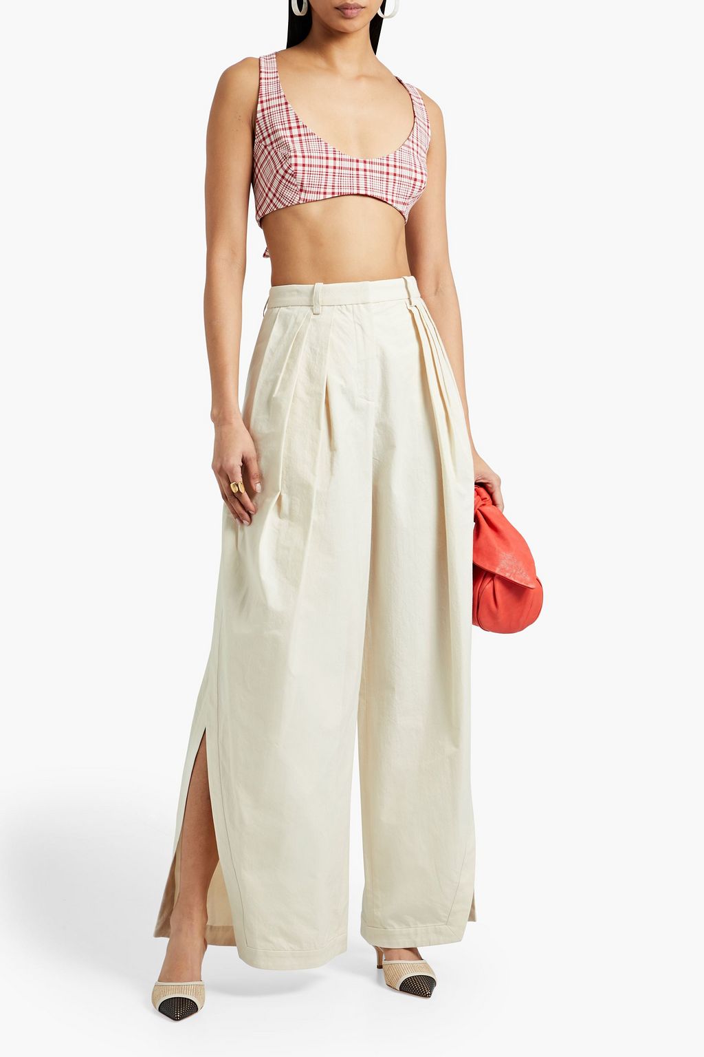 ROSIE ASSOULIN Pleated cotton-poplin wide-leg pants