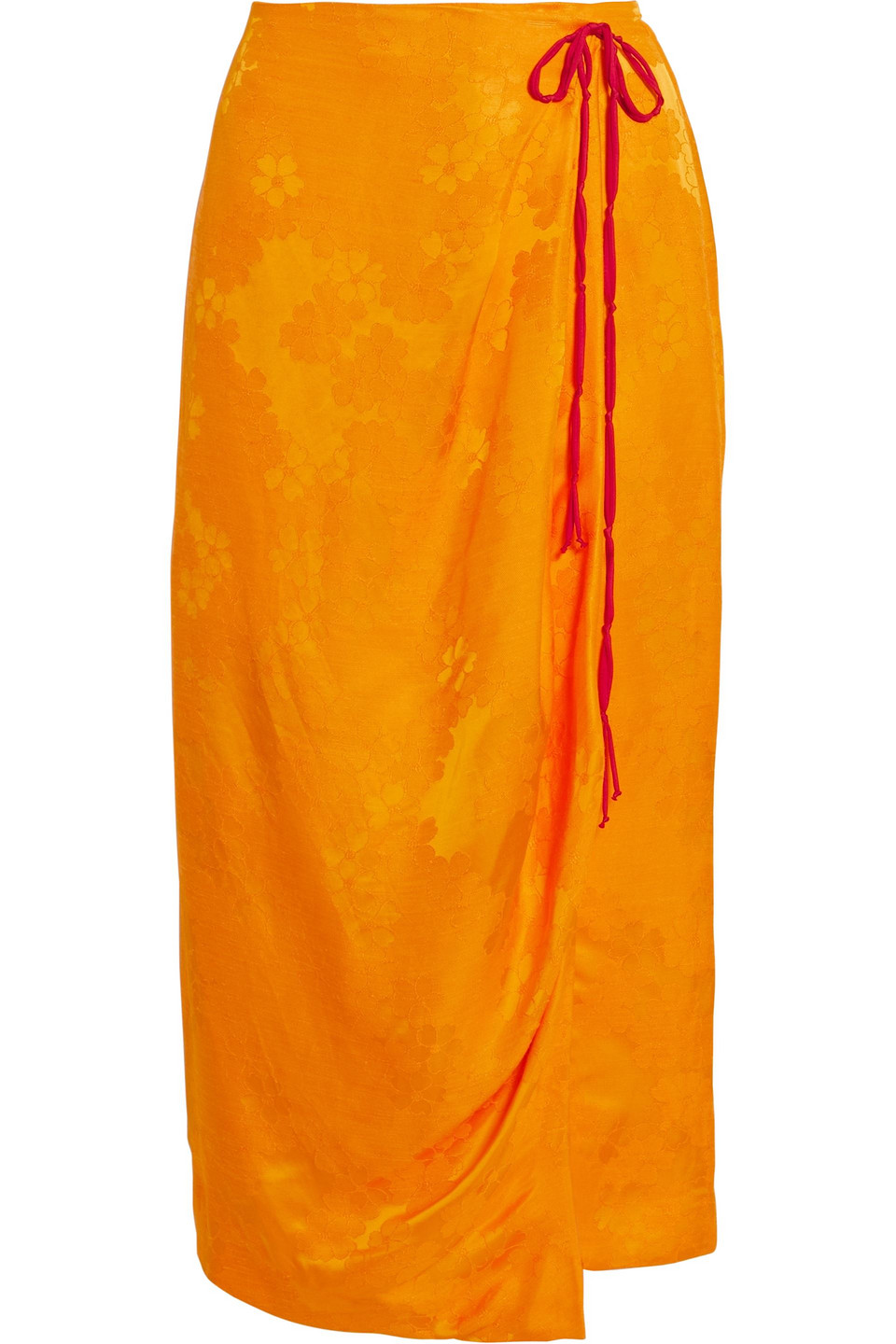 Bow-embellished draped floral-jacquard midi wrap skirt