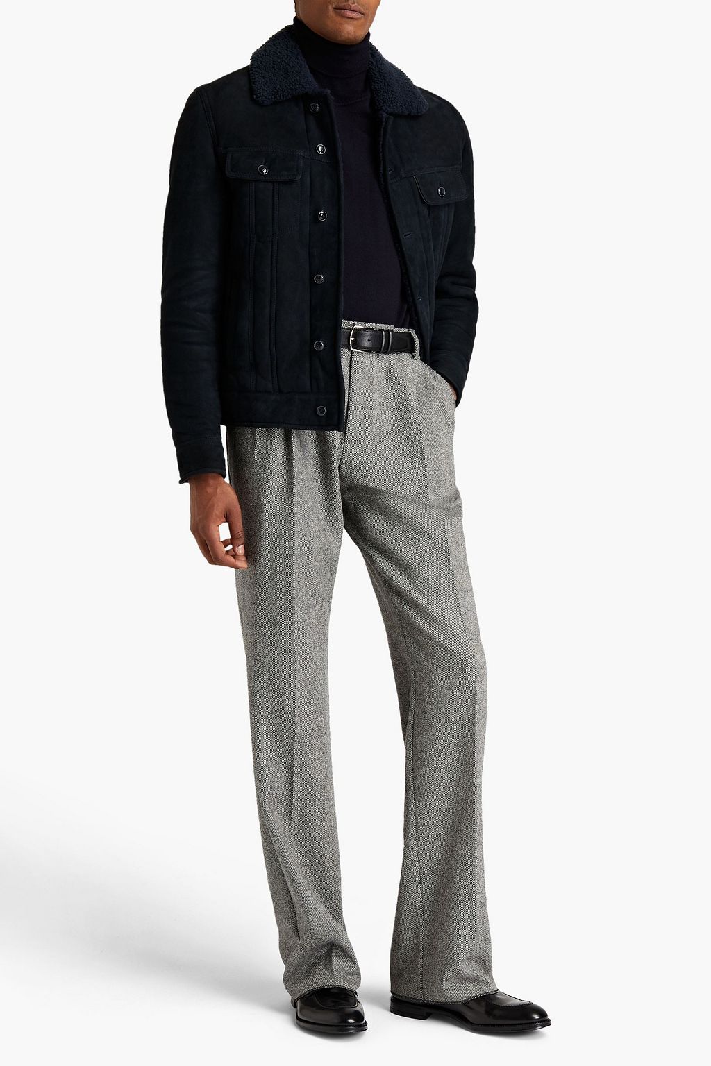 DOLCE & GABBANA Leather-trimmed shearling jacket