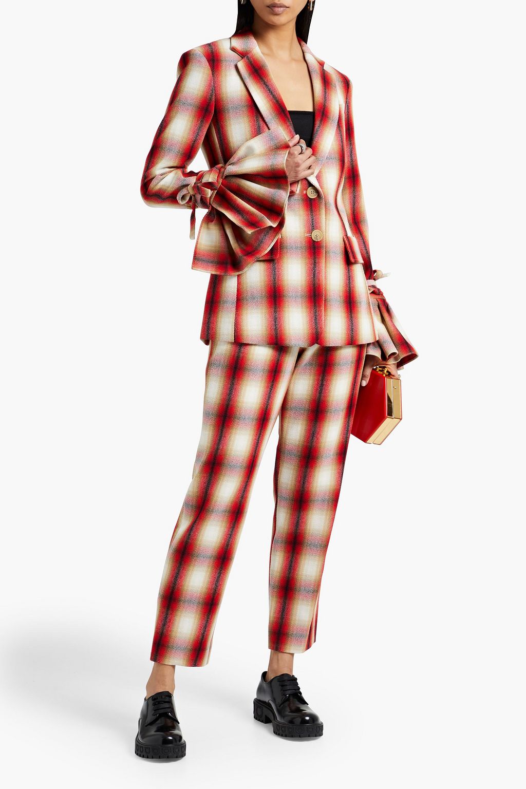 ROSIE ASSOULIN Checked wool-twill straight-leg pants