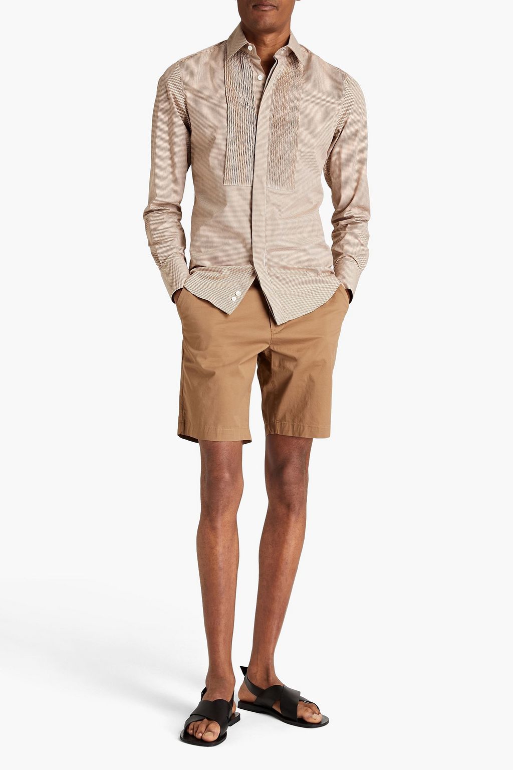 VALENTINO Pintucked gingham cotton-poplin shirt