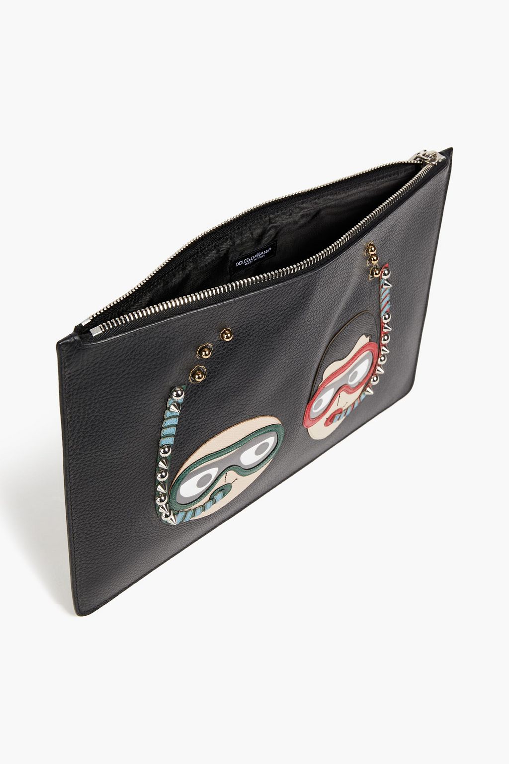 DOLCE&GABBANA Appliquéd pebbled-leather pouch