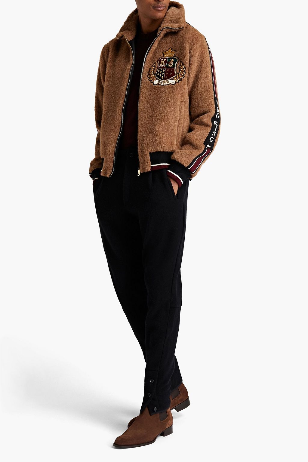 DOLCE&GABBANA Appliquéd brushed alpaca and wool-blend jacket