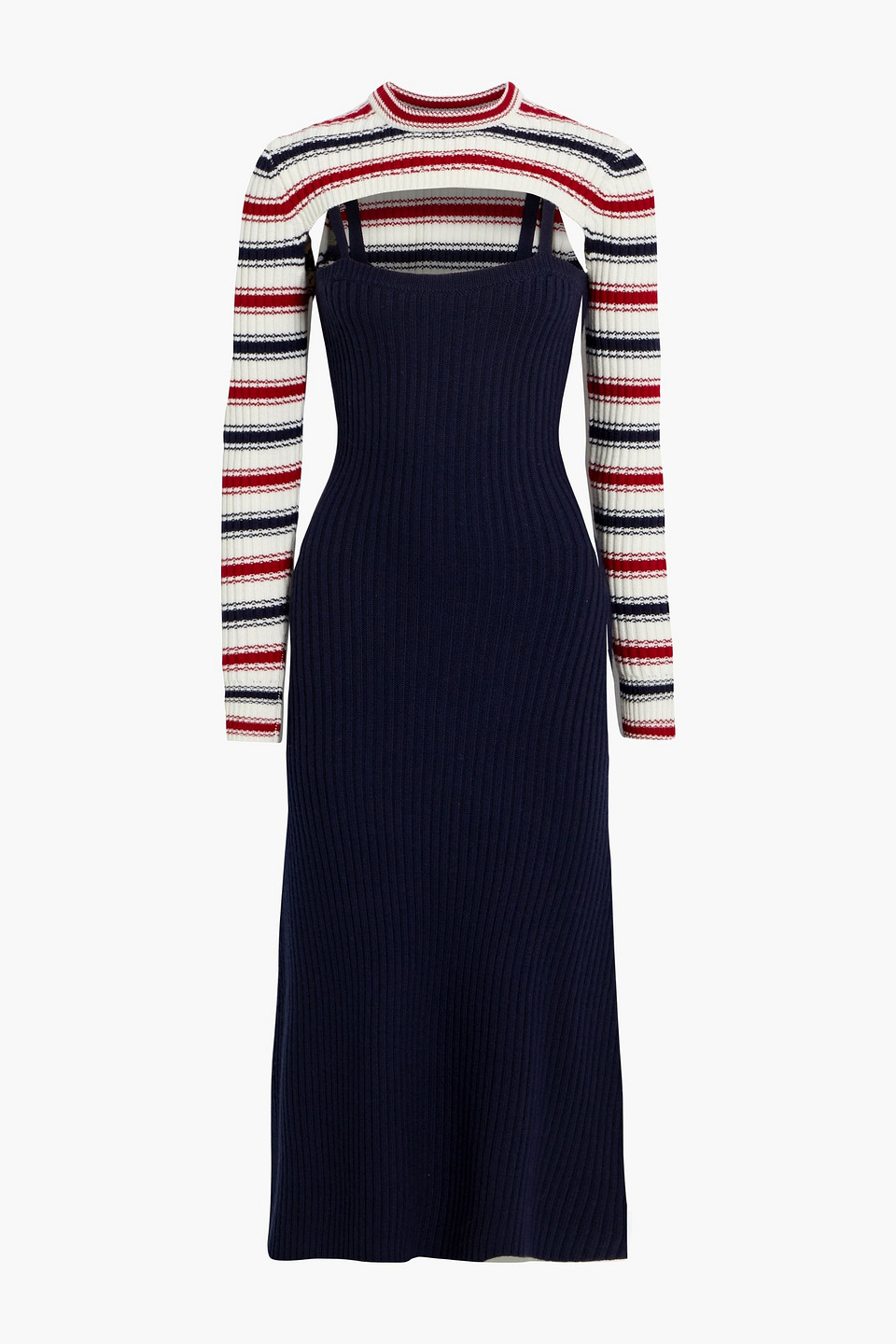 rosie assoulin - thousand in one ways convertible merino wool-blend slip dress - blue - s