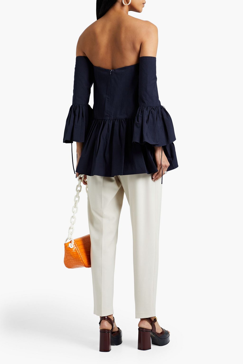 ROSIE ASSOULIN Court off-the-shoulder gathered cotton-poplin top