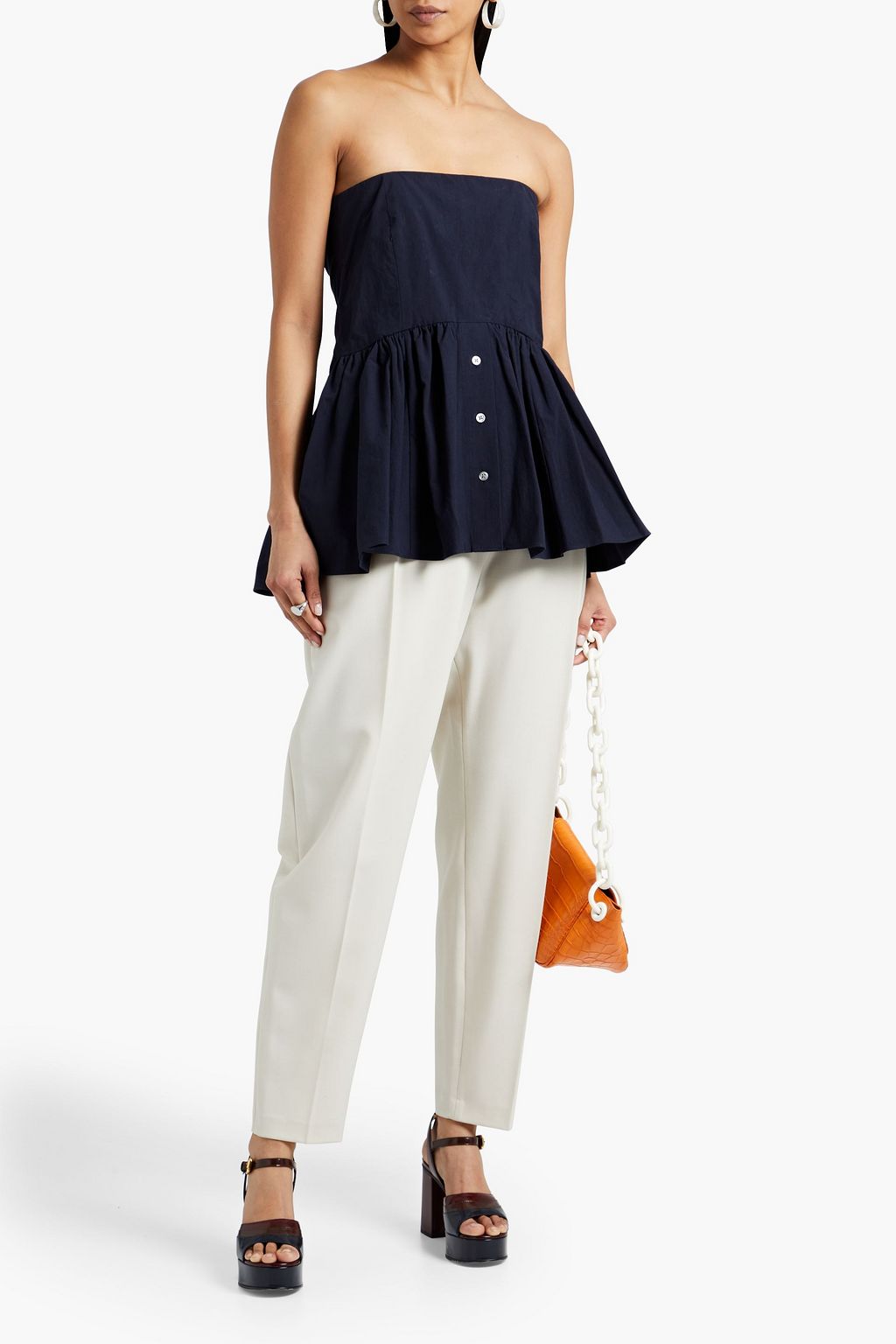 ROSIE ASSOULIN Court off-the-shoulder gathered cotton-poplin top