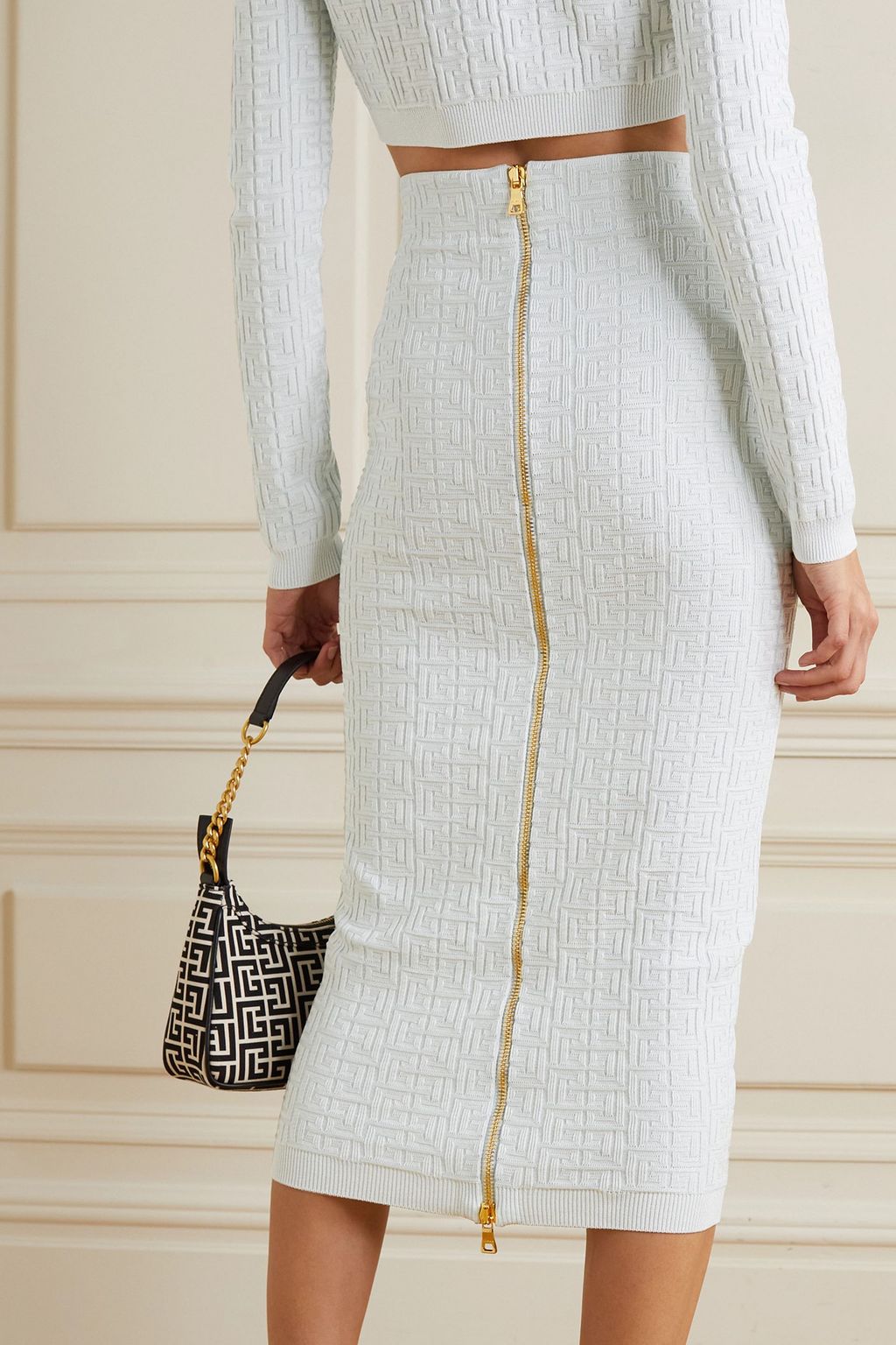 BALMAIN Jacquard-knit midi skirt