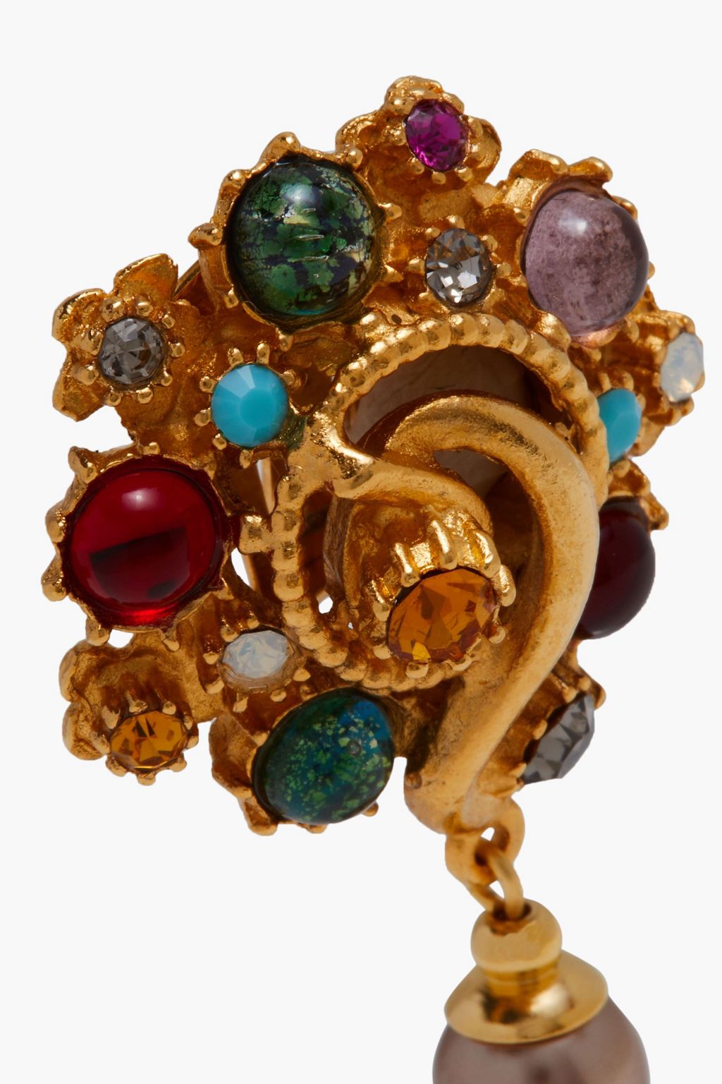 BEN-AMUN Gold-tone multi-stone clip earrings