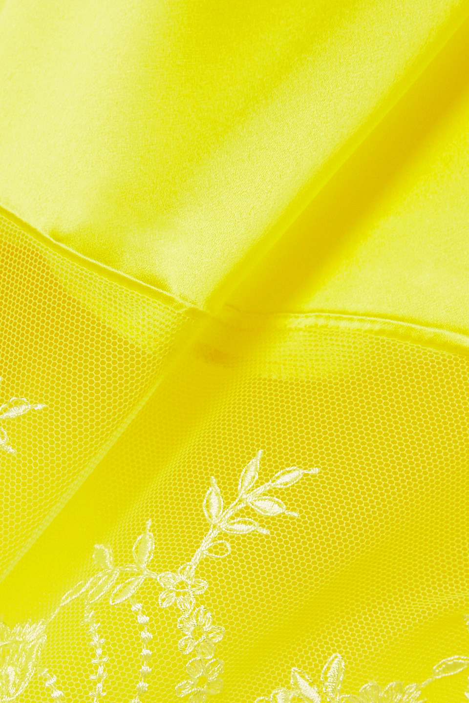 Meryll Rogge Asymmetric Lace-trimmed Satin Mini Dress In Bright Yellow