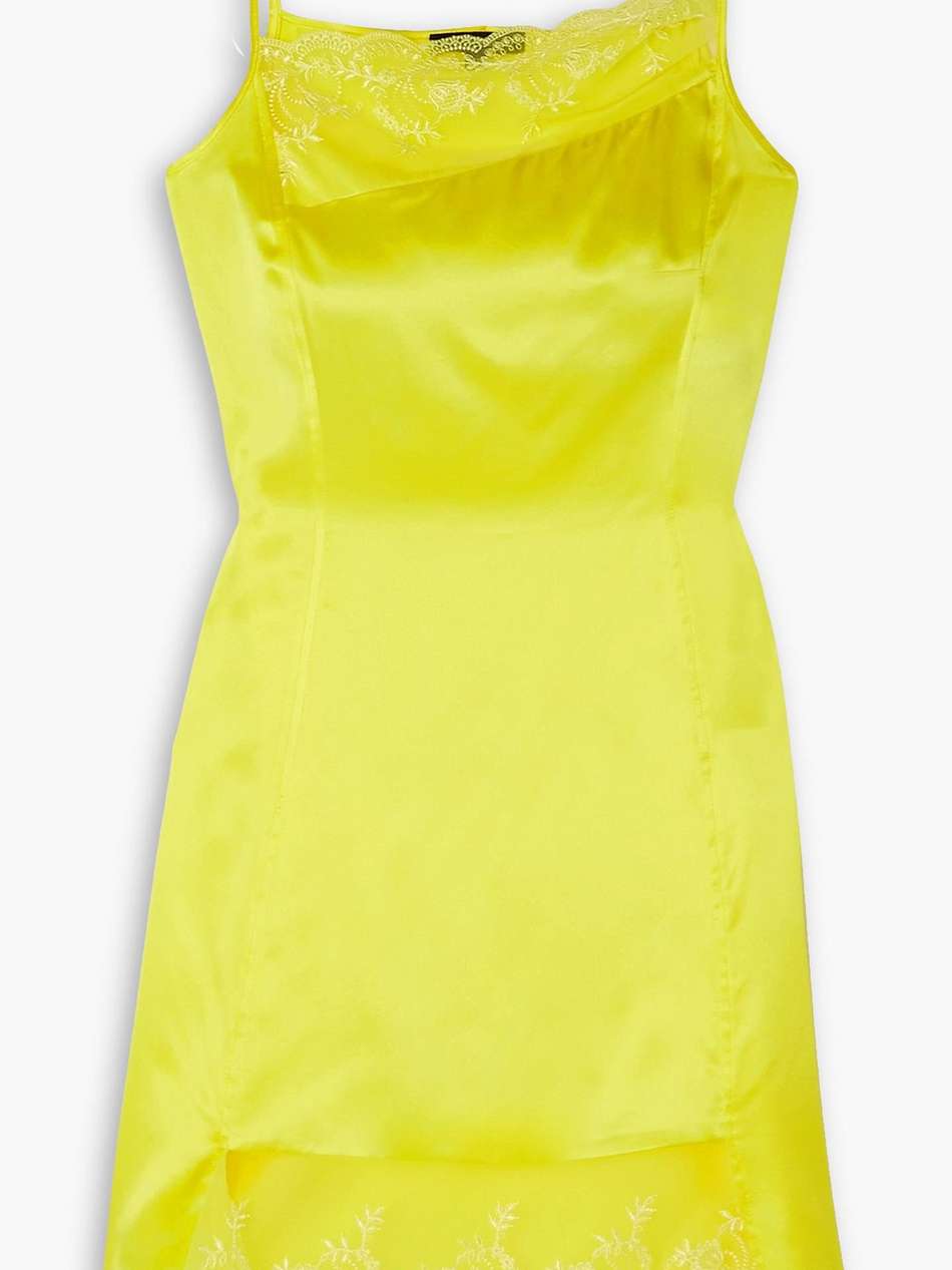 asymmetric lace-trimmed silk-charmeuse mini dress