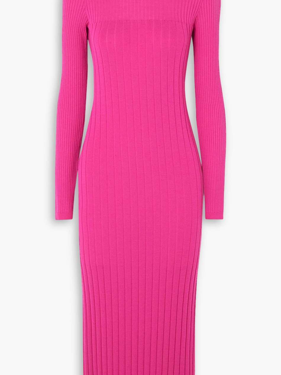 button-embellished ribbed wool midi dress