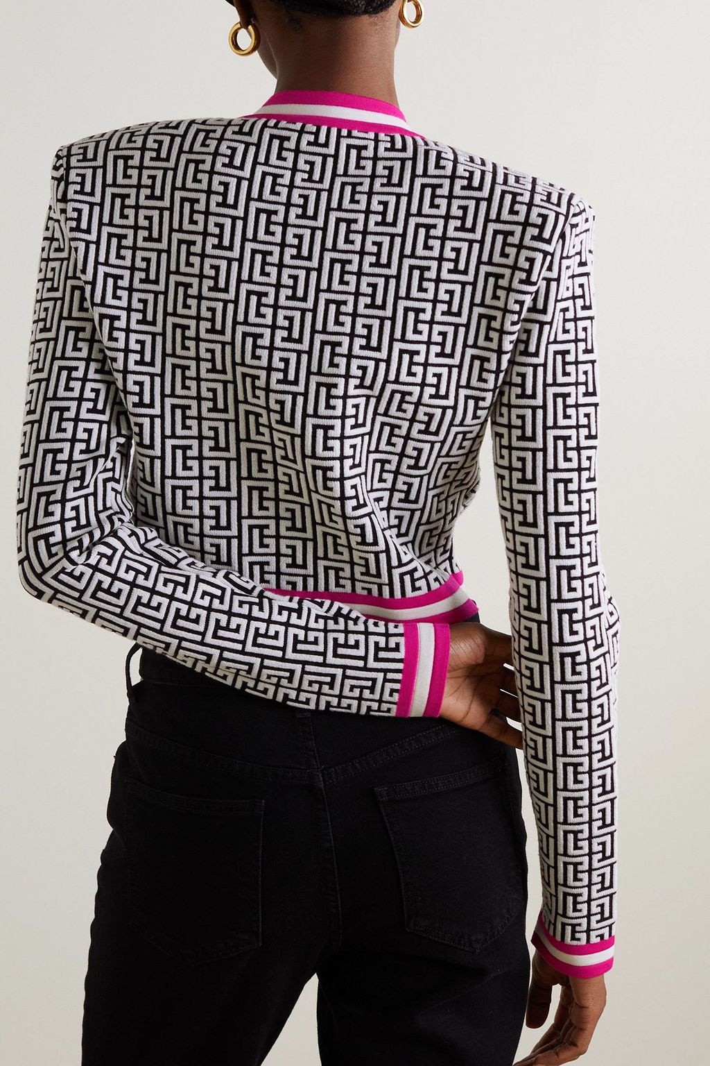 BALMAIN Jacquard-knit wool-blend cardigan