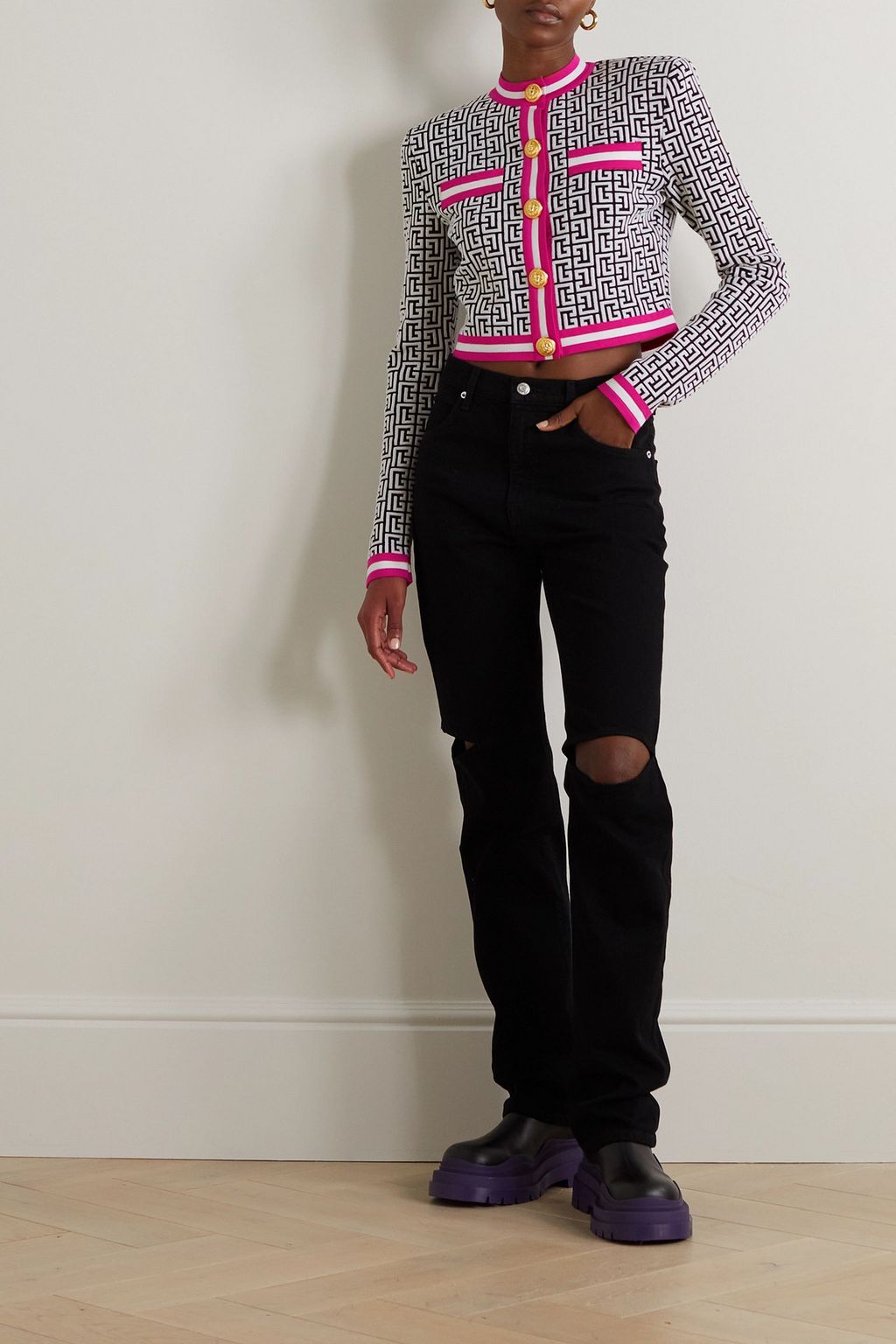 BALMAIN Jacquard-knit wool-blend cardigan