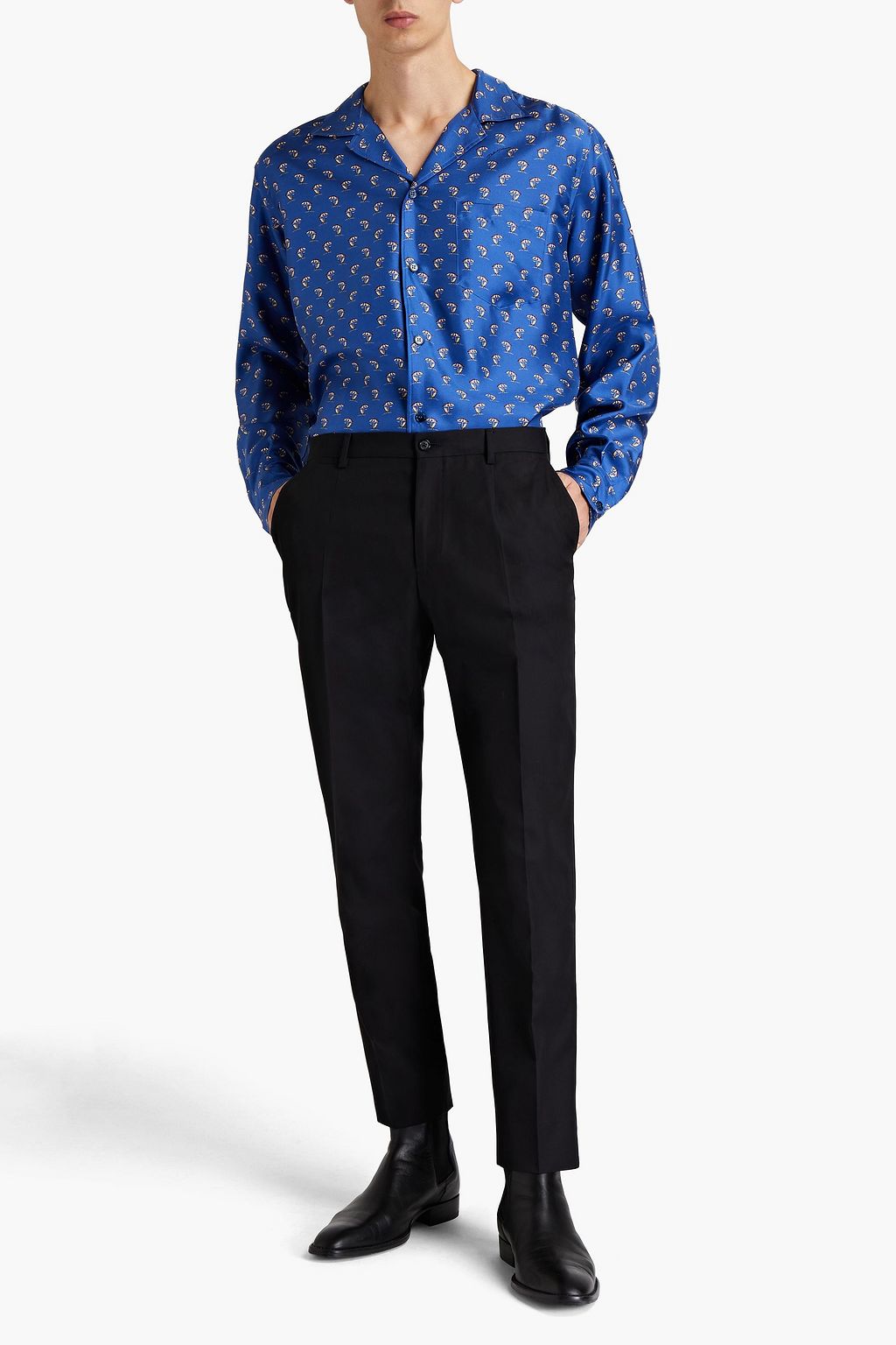 DOLCE&GABBANA Logo-appliquéd cotton and silk-blend chinos