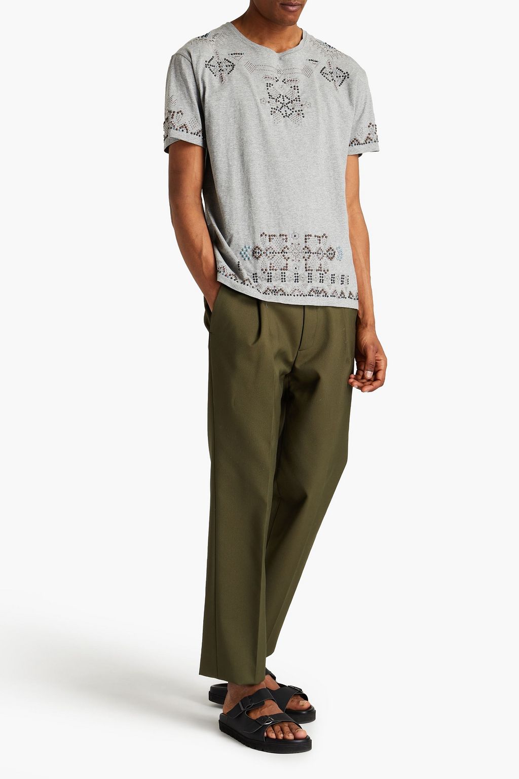 VALENTINO GARAVANI Studded mélange cotton-jersey T-shirt