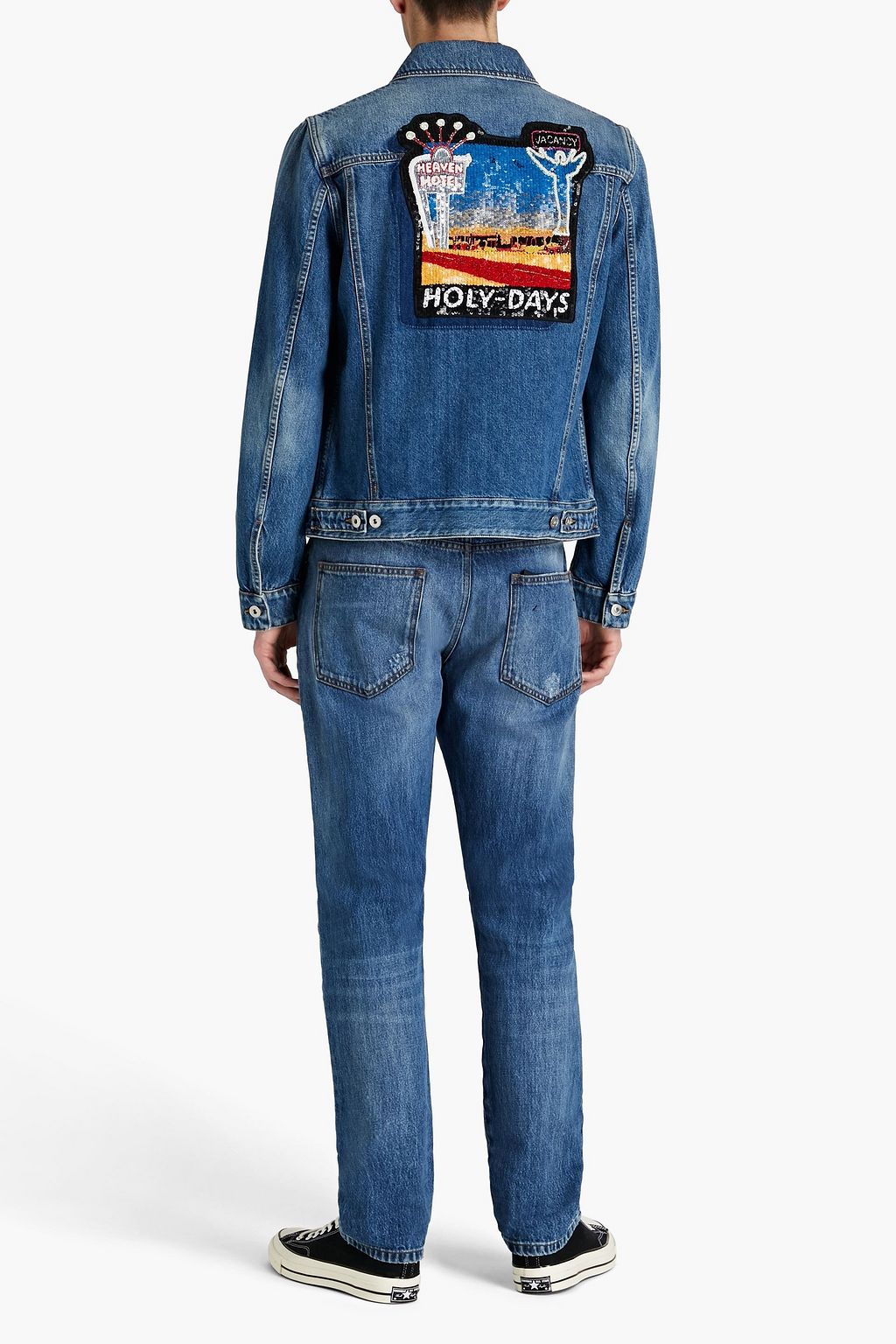 VALENTINO Embellished faded denim jacket