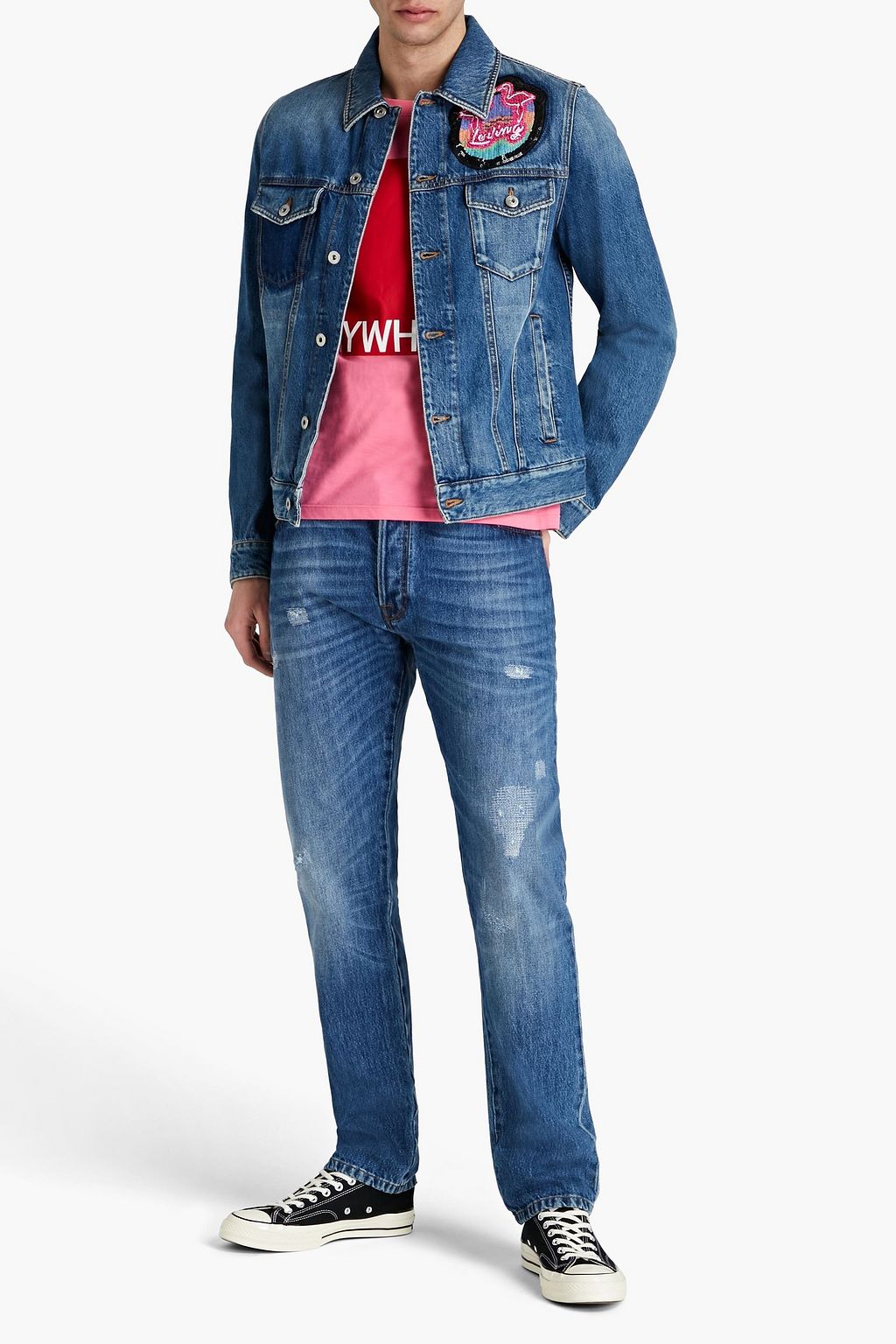 VALENTINO Embellished faded denim jacket