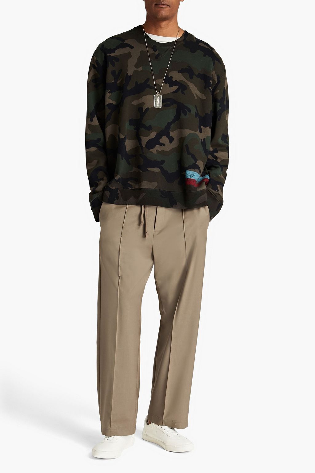 VALENTINO GARAVANI Distressed camouflage-print French cotton-terry sweatshirt