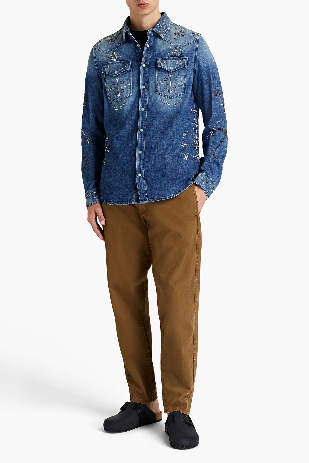 VALENTINO GARAVANI Studded faded denim shirt